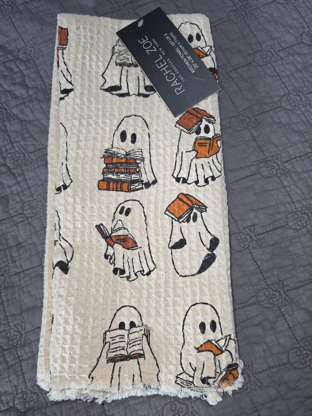Rachel Zoe Cream Halloween Ghosts & Orange Book hand towel set